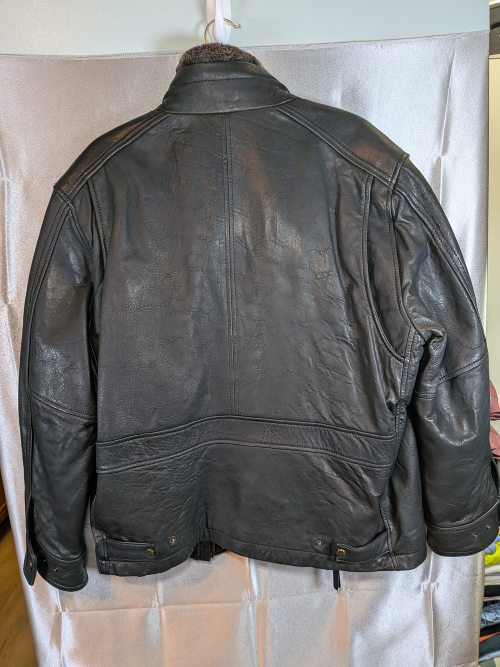 Andrew Marc Men’s Leather Jacket L — Black Fur Collar, Quilted Lining, Premium - Picture 3 of 11
